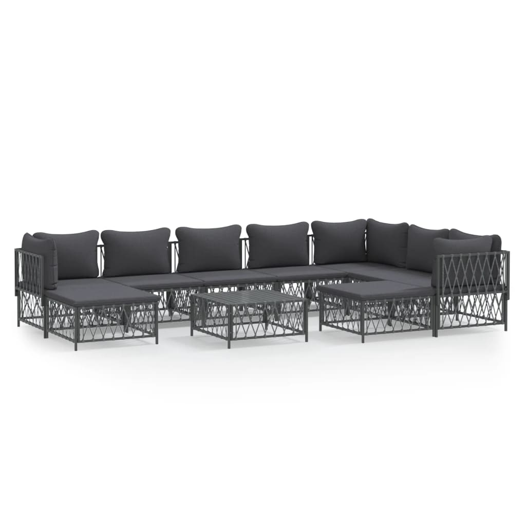 Ensemble Lounge 10 pièces avec coussins en acier anthracite