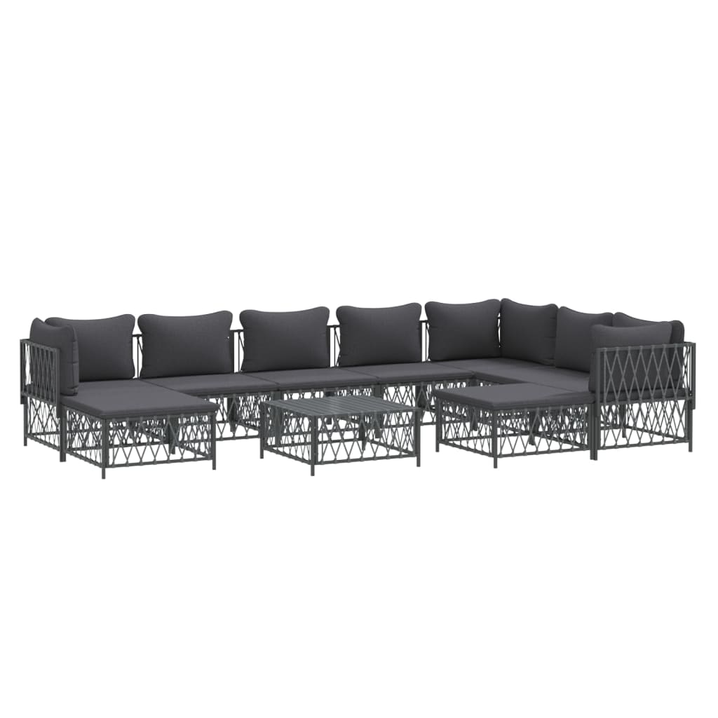 Ensemble Lounge 10 pièces avec coussins en acier anthracite