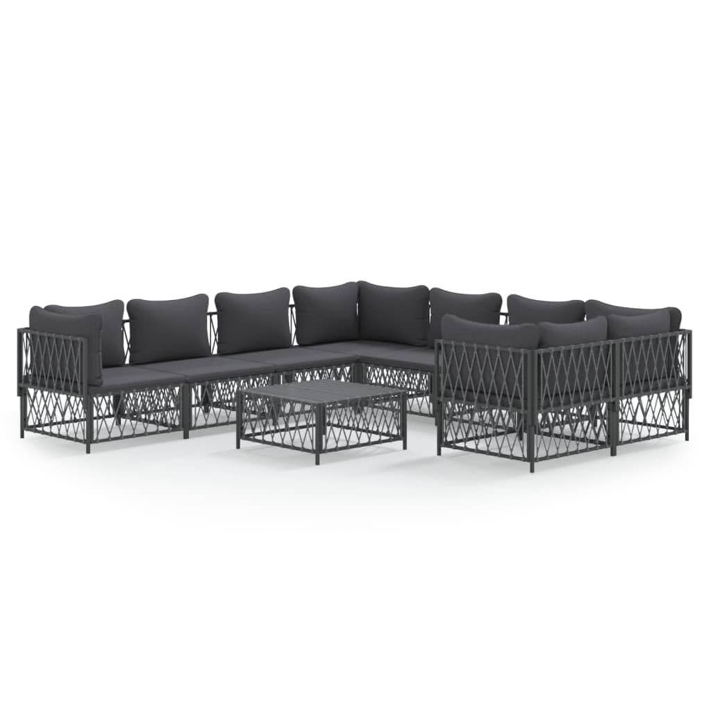 Ensemble Lounge 9 pièces avec coussins en acier anthracite