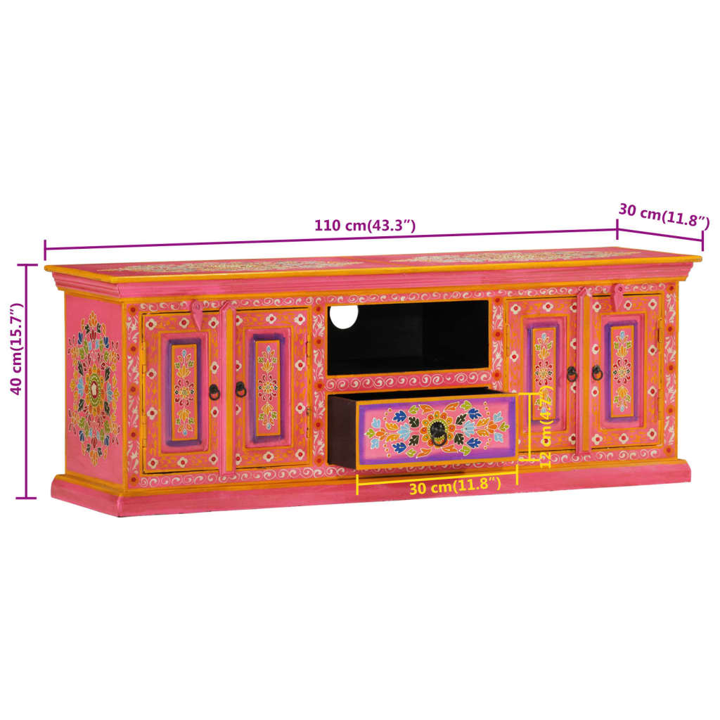 Meuble TV 110x30x40 cm en bois de manguier massif