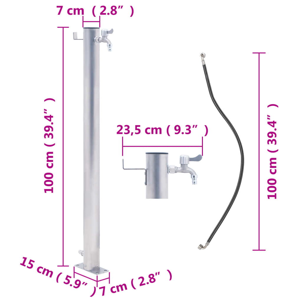 Waterzuil vierkant 100 cm roestvrij staal