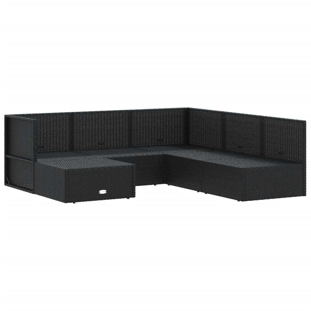 6-delige Loungeset met kussens poly rattan zwart