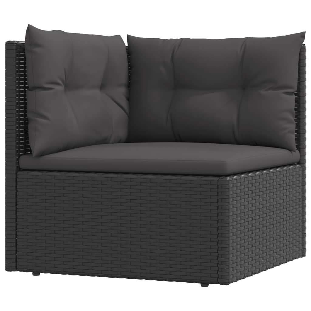 6-delige Loungeset met kussens poly rattan zwart