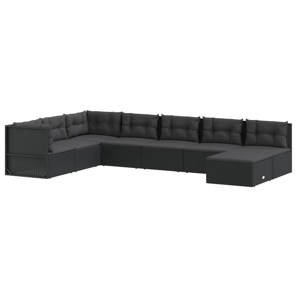 7-delige Loungeset met kussens poly rattan zwart