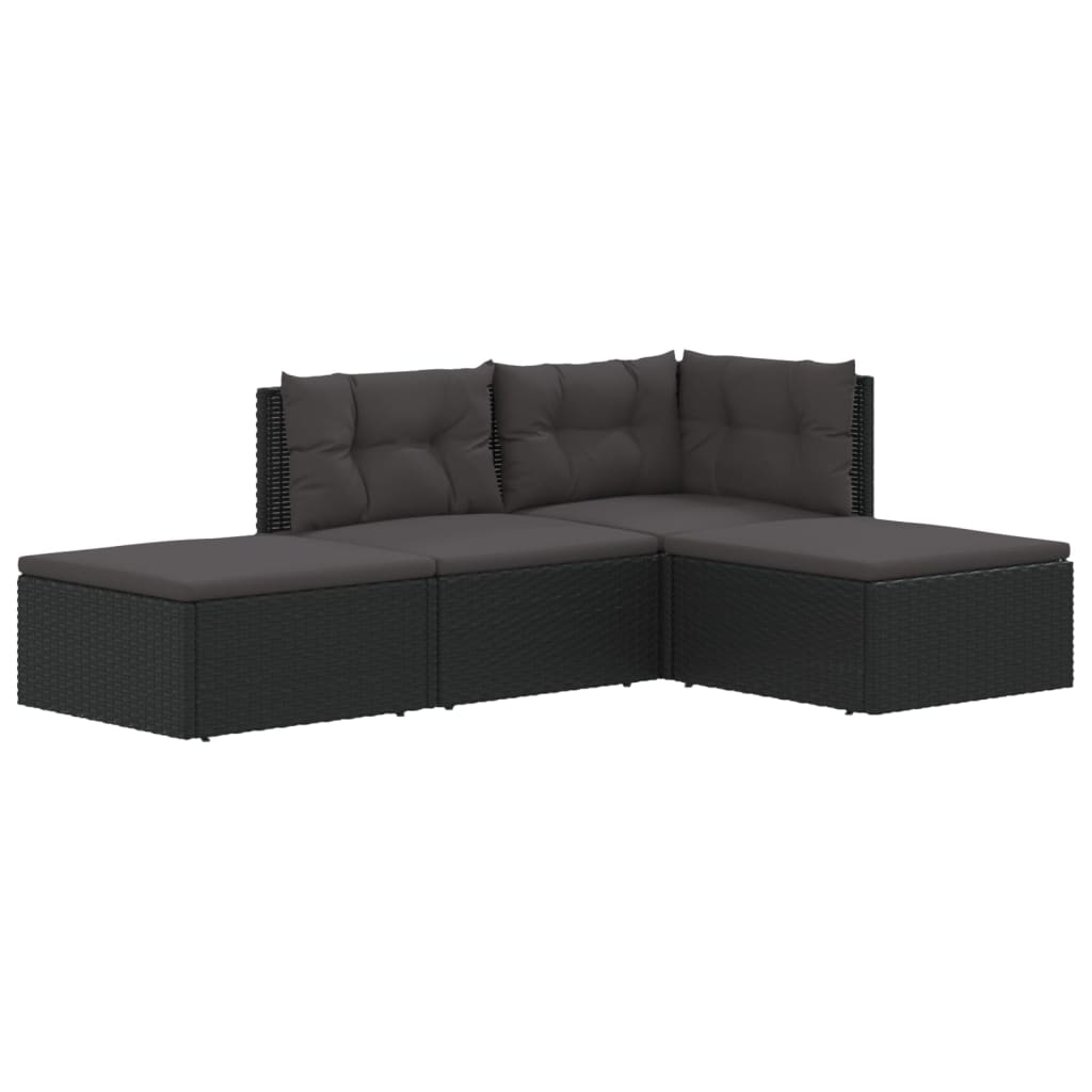 6-delige Loungeset met kussens poly rattan zwart