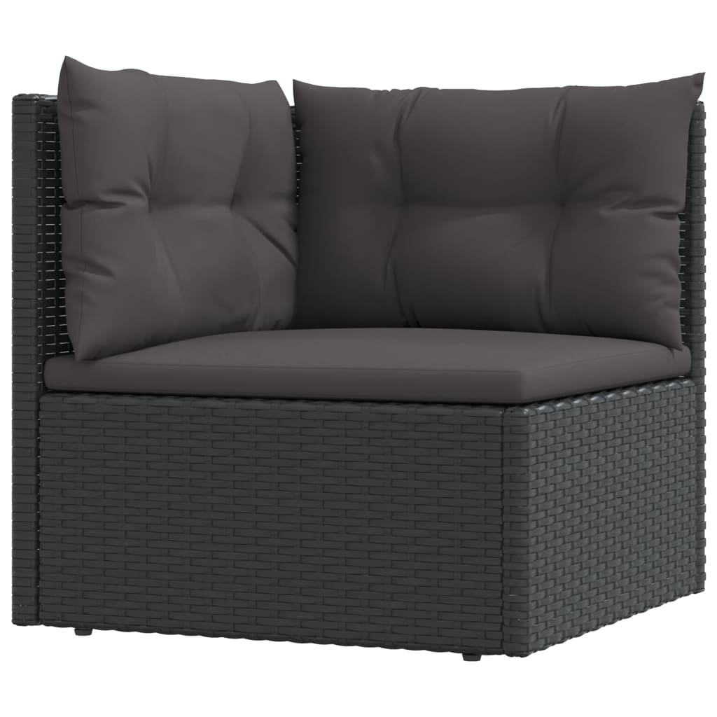 4-delige Loungeset met kussens poly rattan zwart