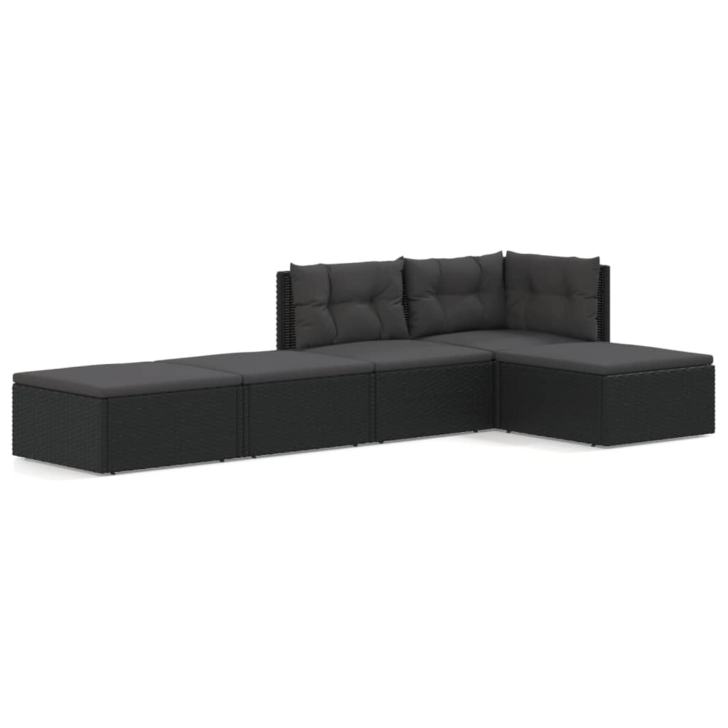 4-delige Loungeset met kussens poly rattan zwart