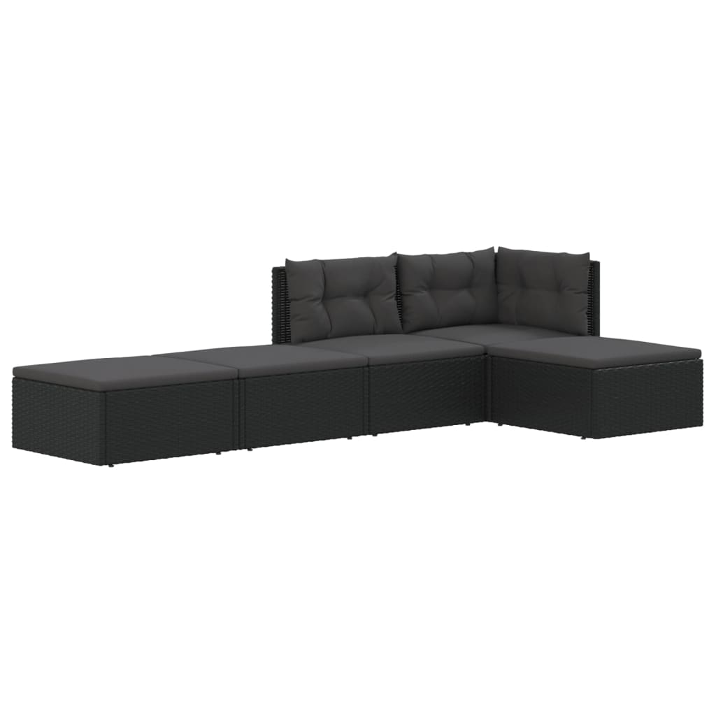 6-delige Loungeset met kussens poly rattan zwart