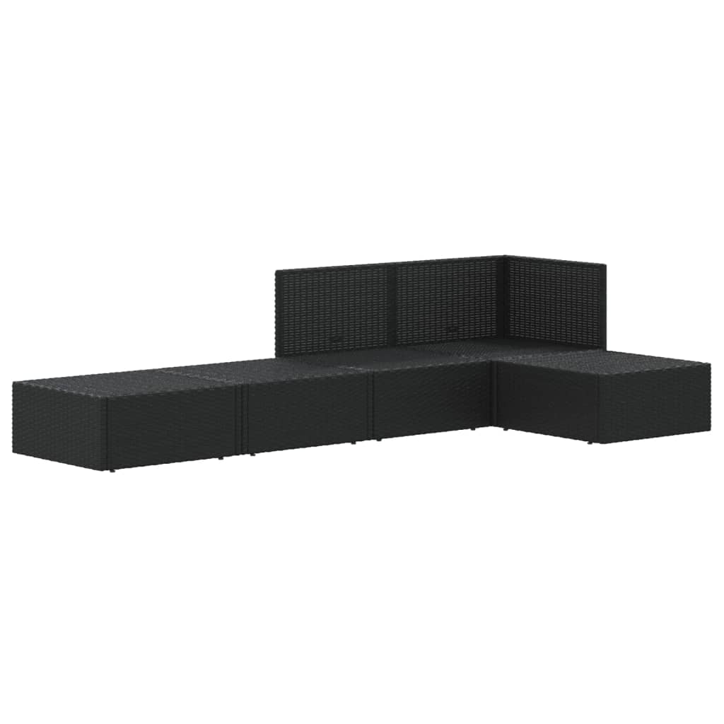 6-delige Loungeset met kussens poly rattan zwart