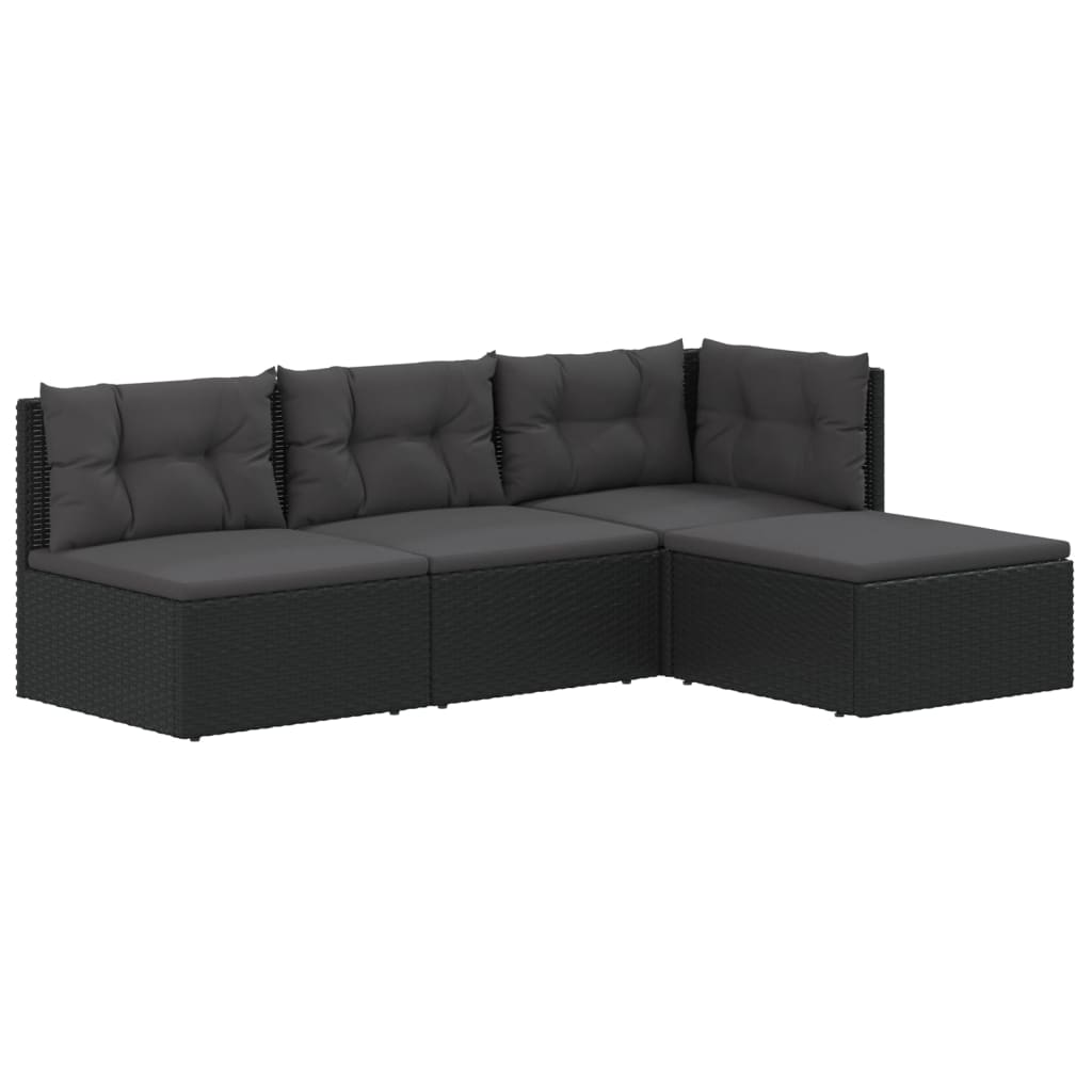 6-delige Loungeset met kussens poly rattan zwart