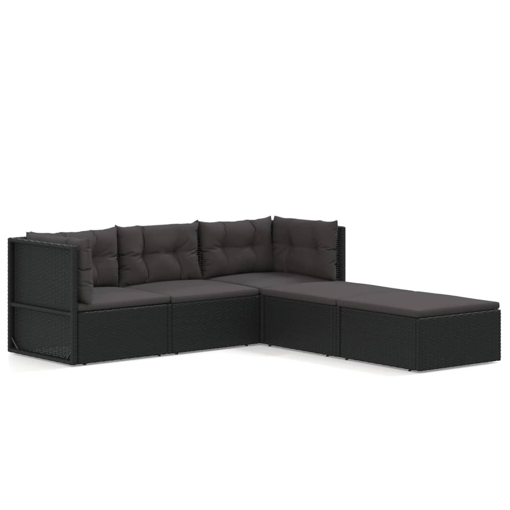 6-delige Loungeset met kussens poly rattan zwart