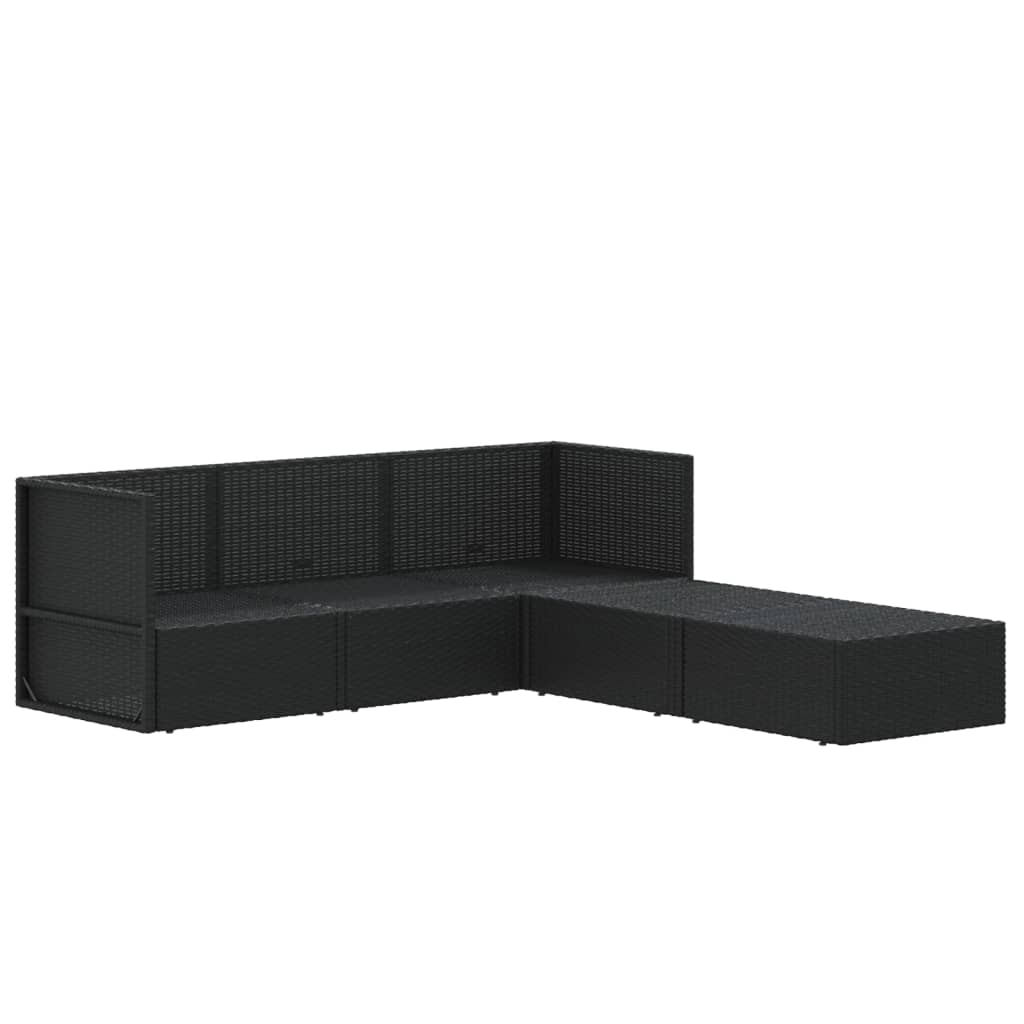 6-delige Loungeset met kussens poly rattan zwart