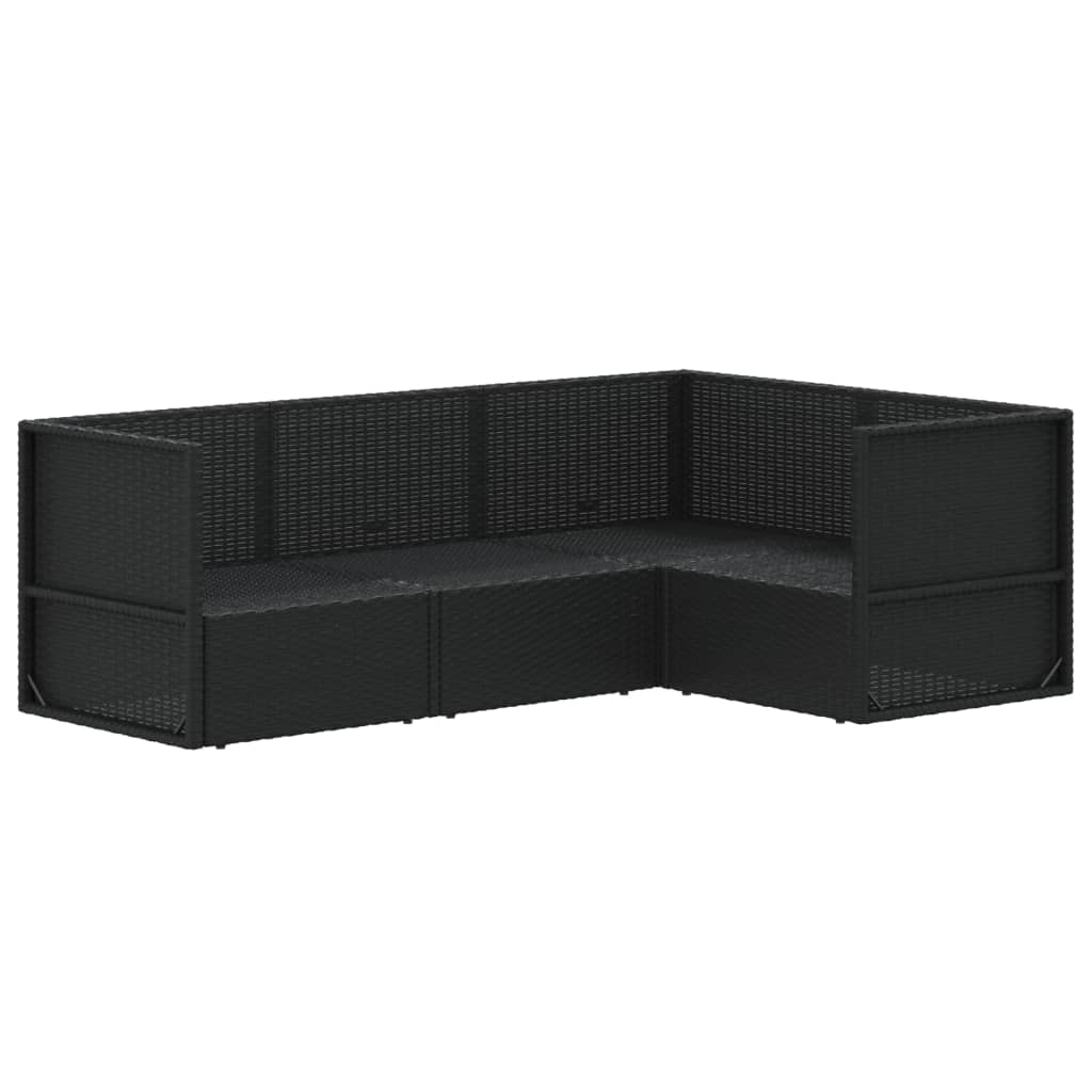 5-delige Loungeset met kussens poly rattan zwart