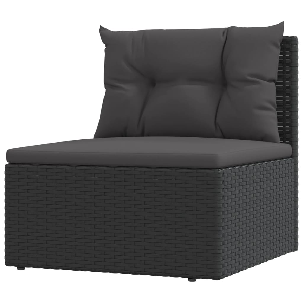 5-delige Loungeset met kussens poly rattan zwart