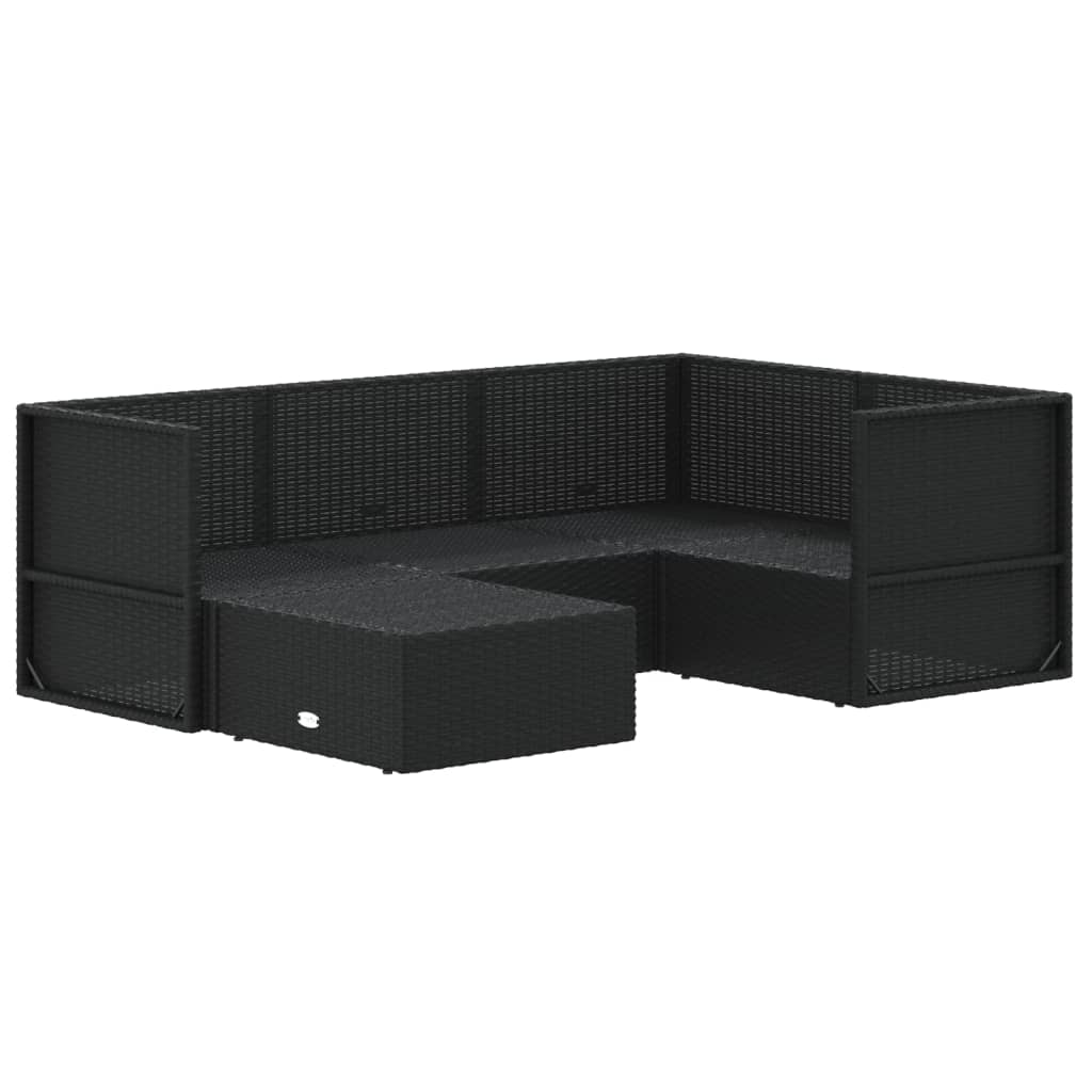 5-delige Loungeset met kussens poly rattan zwart