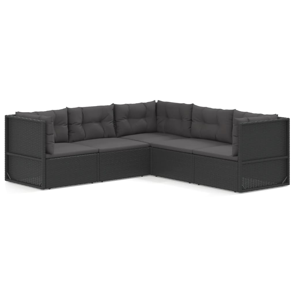 7-delige Loungeset met kussens poly rattan zwart