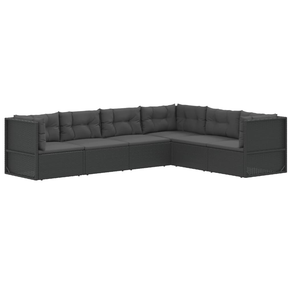 7-delige Loungeset met kussens poly rattan zwart