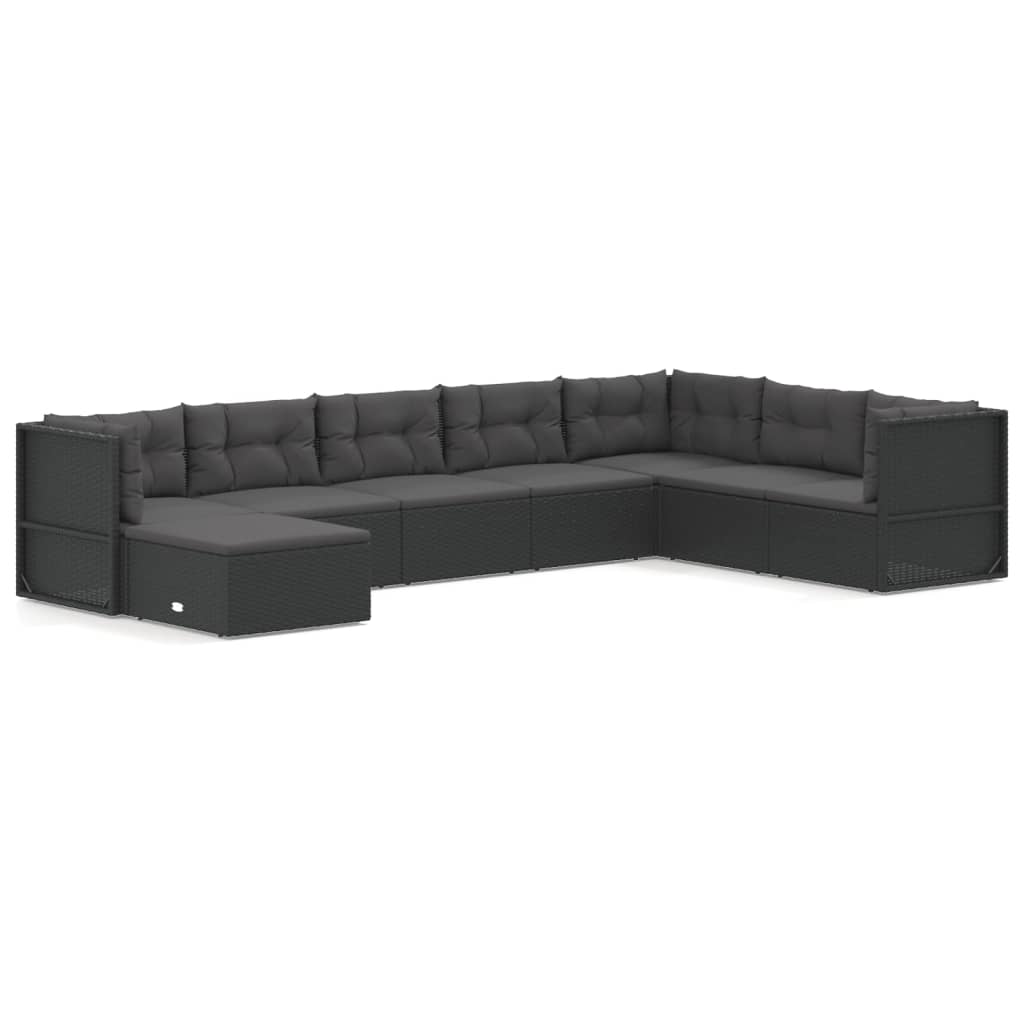 7-delige Loungeset met kussens poly rattan zwart