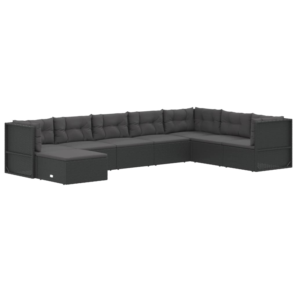 7-delige Loungeset met kussens poly rattan zwart