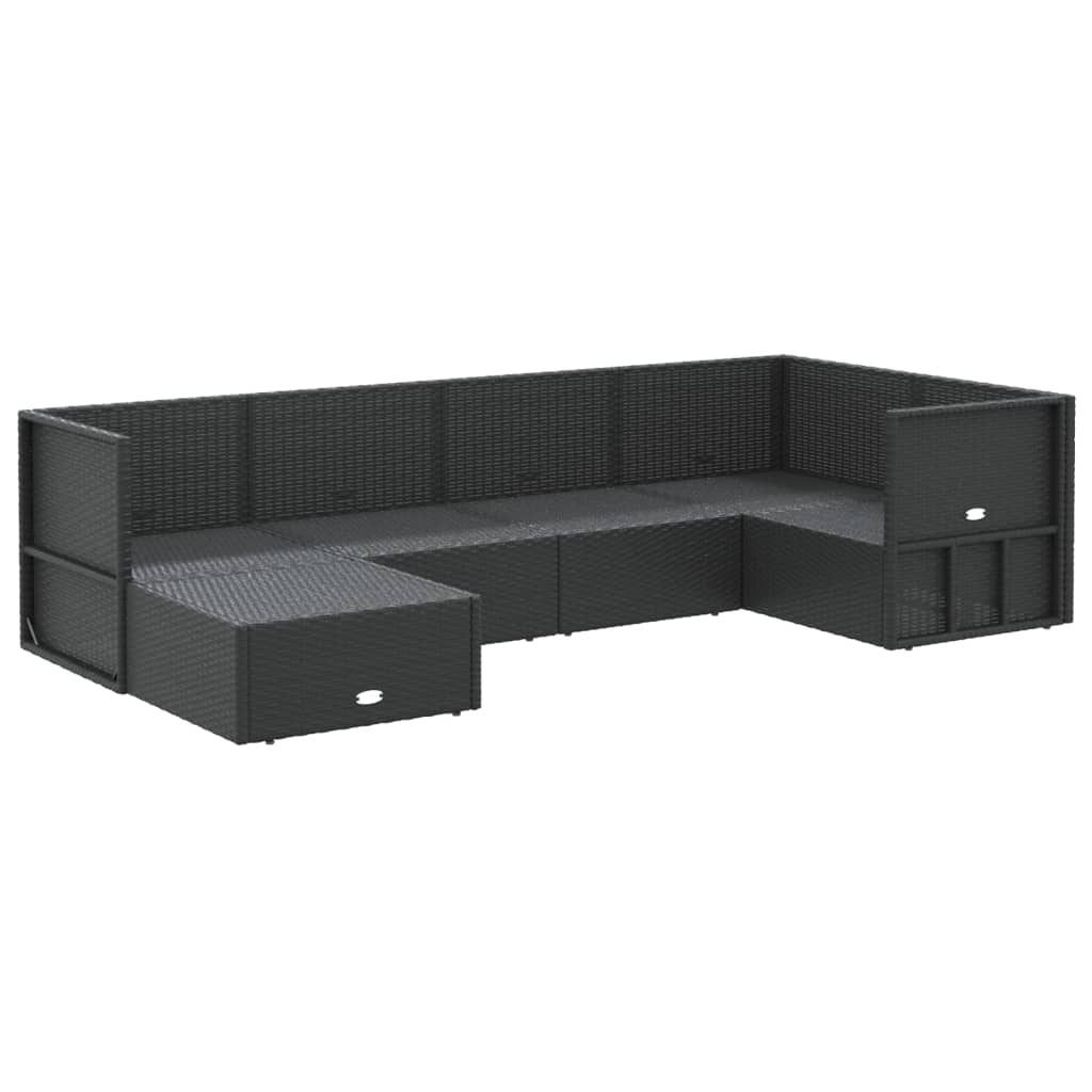 6-delige Loungeset met kussens poly rattan zwart