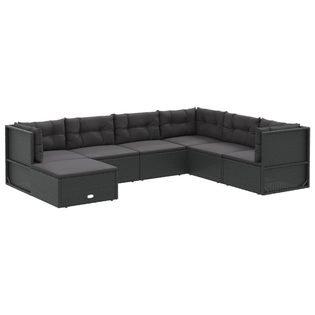 6-delige Loungeset met kussens poly rattan zwart