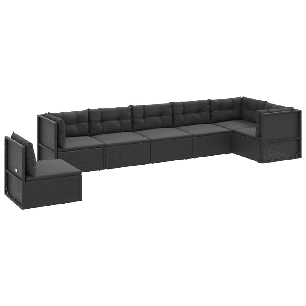 6-delige Loungeset met kussens poly rattan zwart