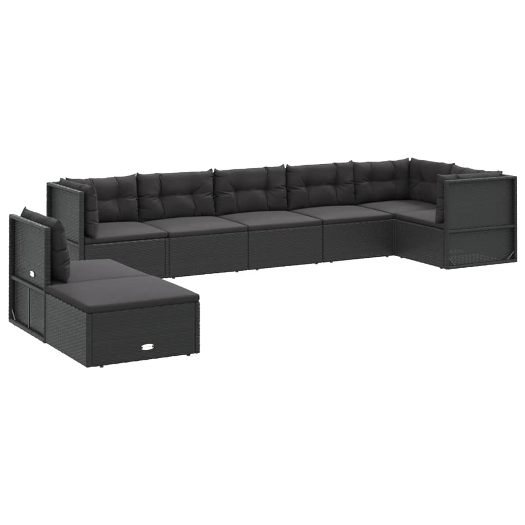 6-delige Loungeset met kussens poly rattan zwart