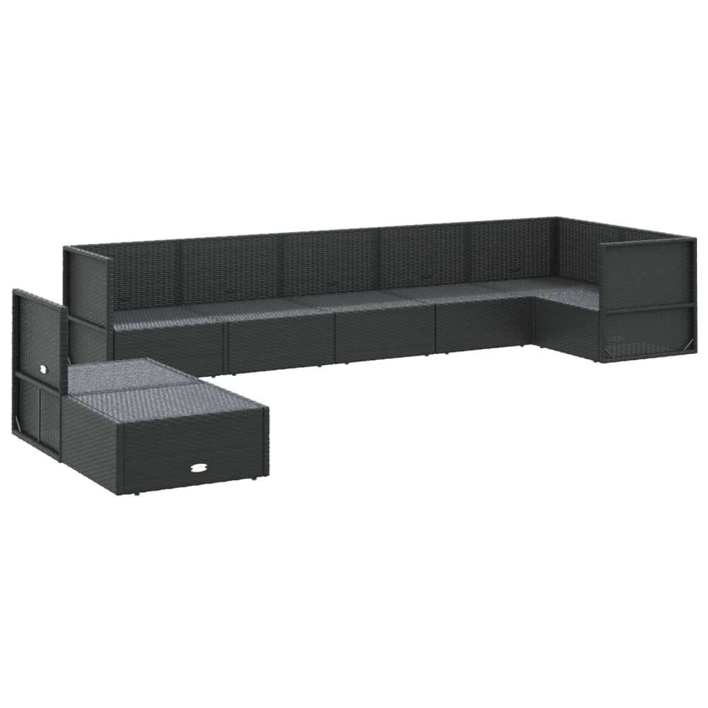 6-delige Loungeset met kussens poly rattan zwart