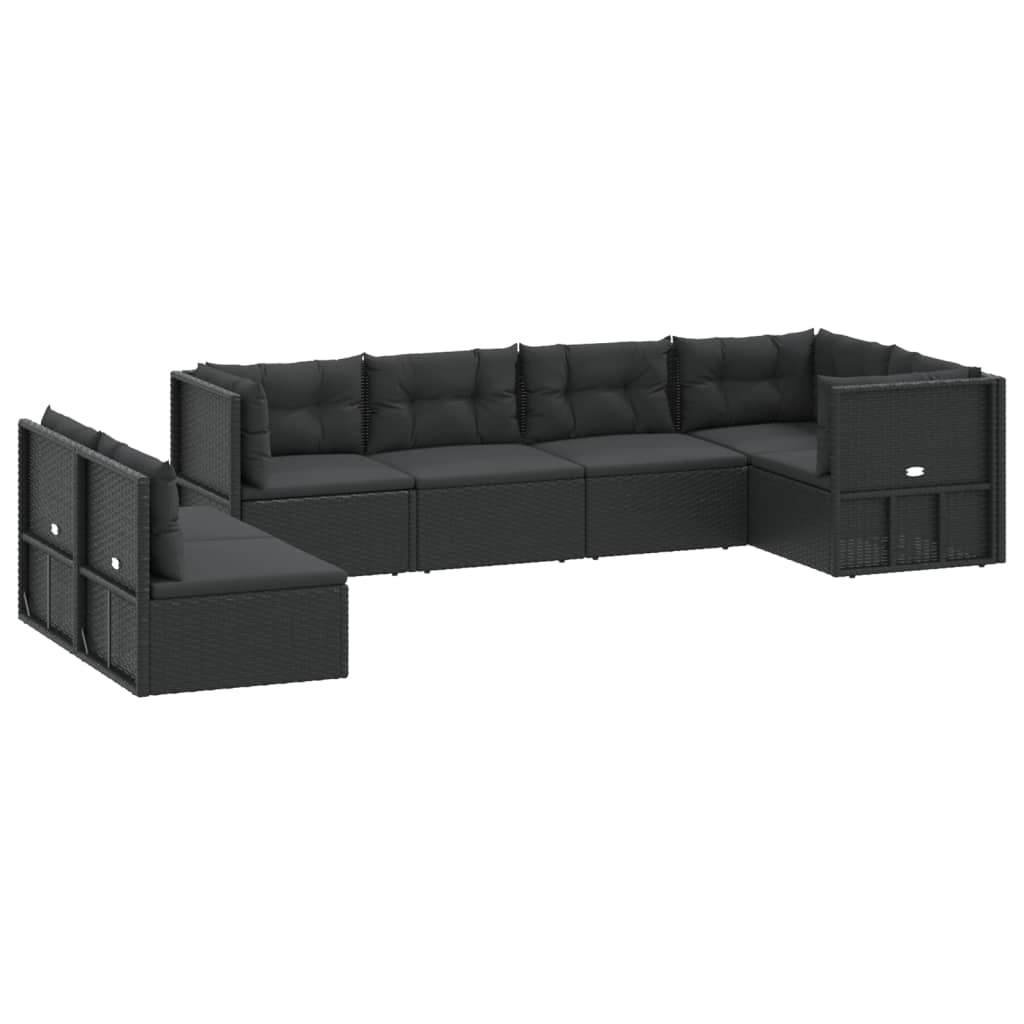 8-delige Loungeset met kussens poly rattan zwart