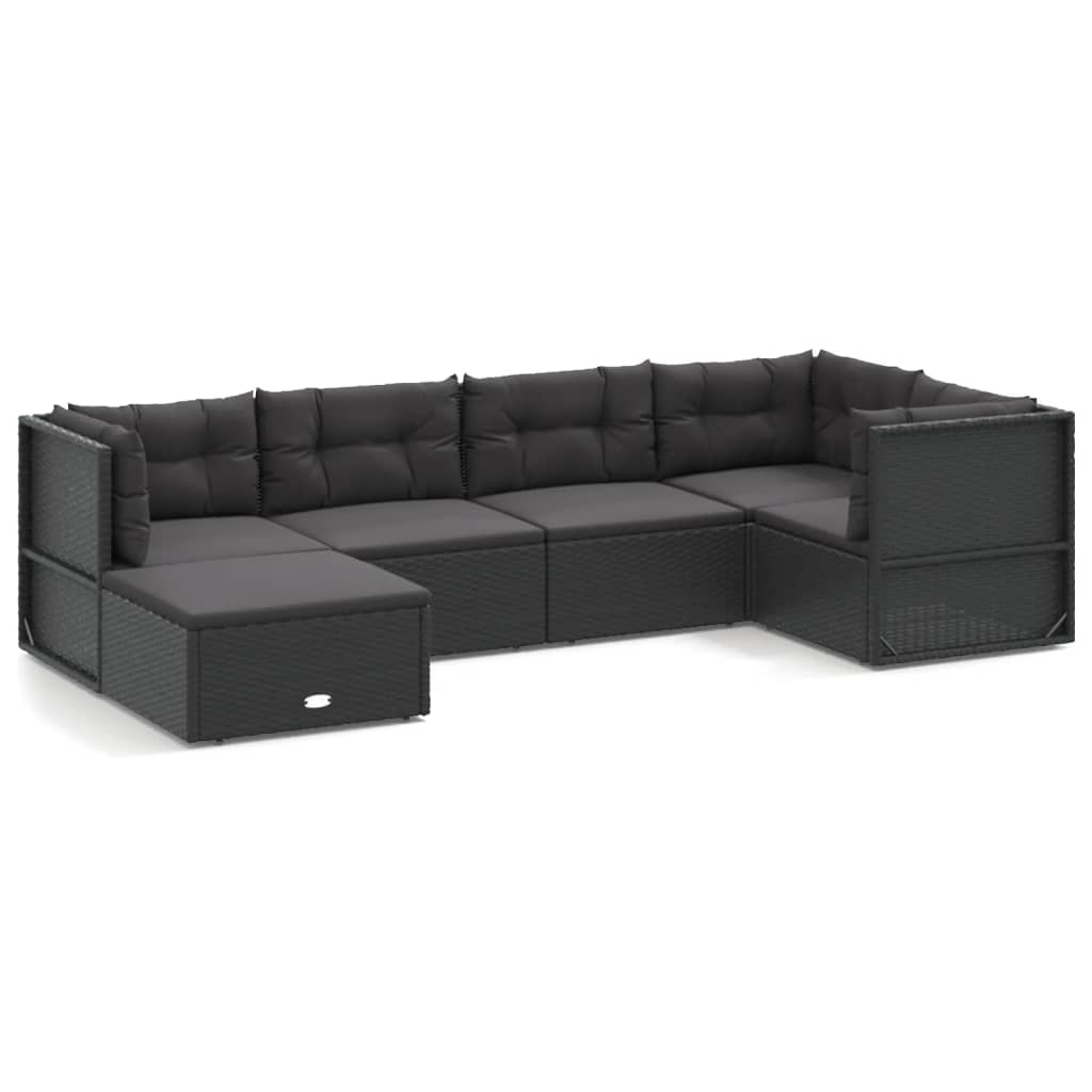 7-delige Loungeset met kussens poly rattan zwart