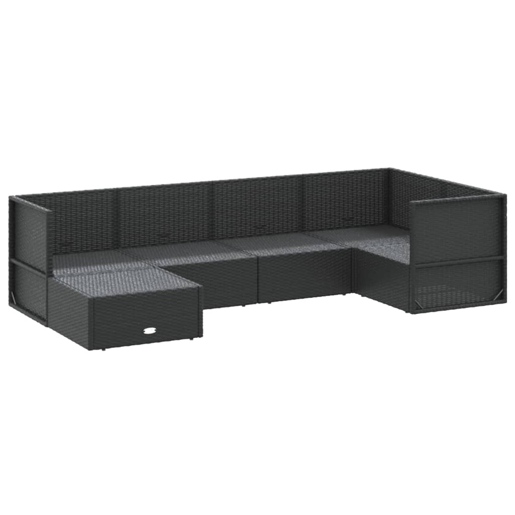 7-delige Loungeset met kussens poly rattan zwart