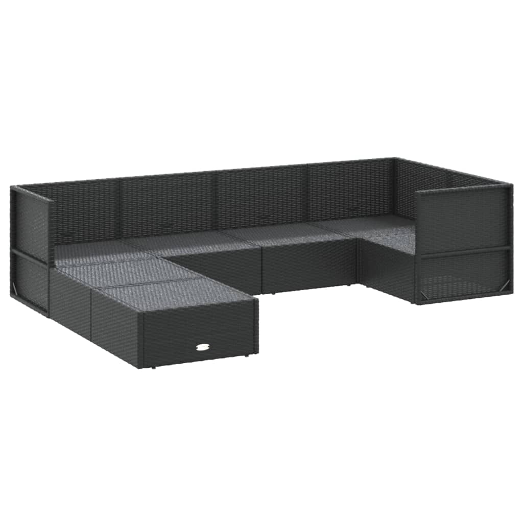 7-delige Loungeset met kussens poly rattan zwart