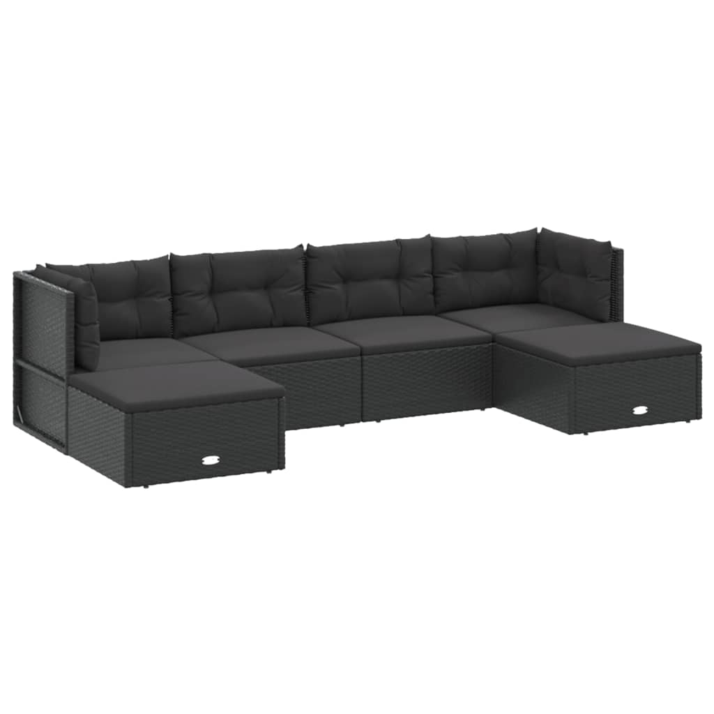 8-delige Loungeset met kussens poly rattan zwart