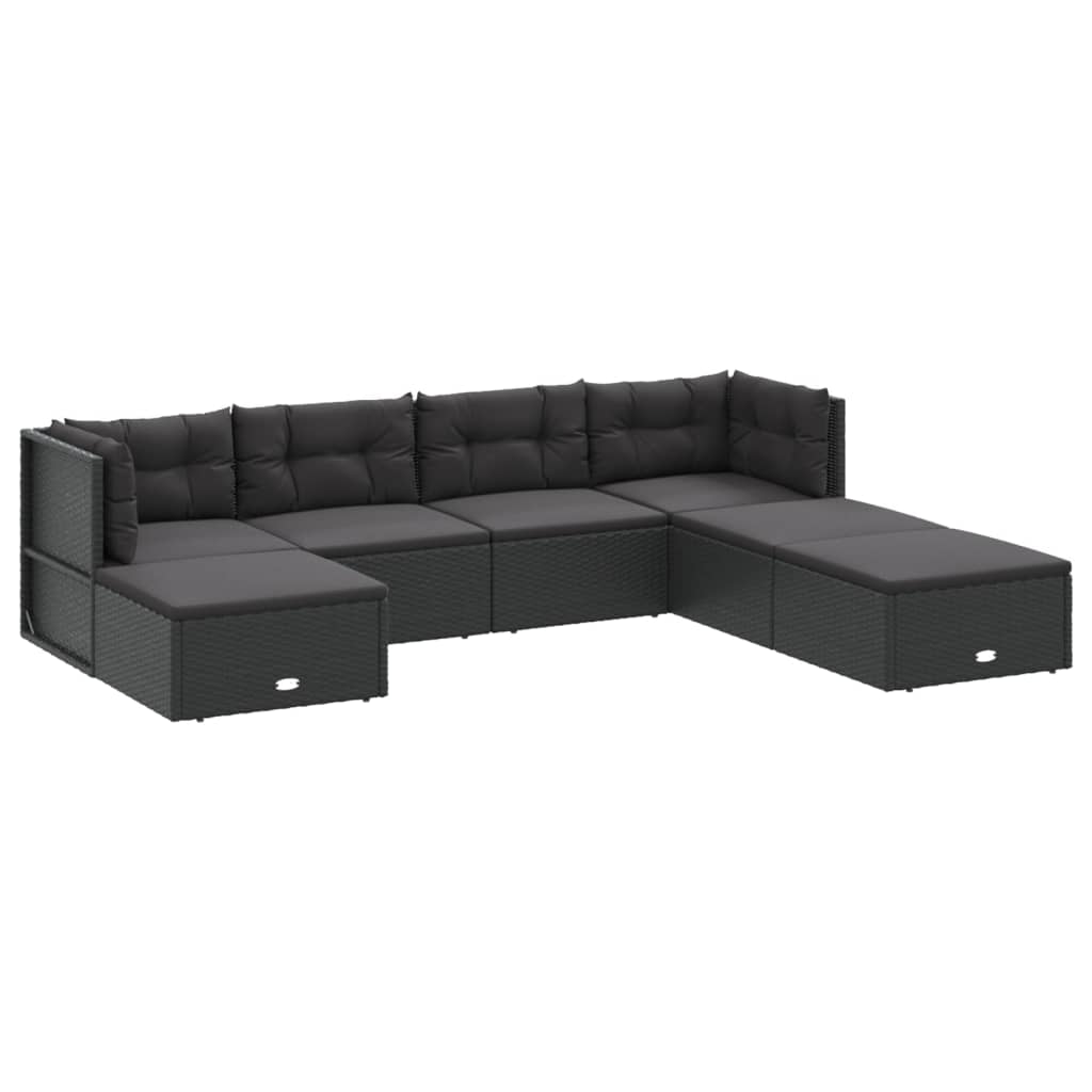 8-delige Loungeset met kussens poly rattan zwart