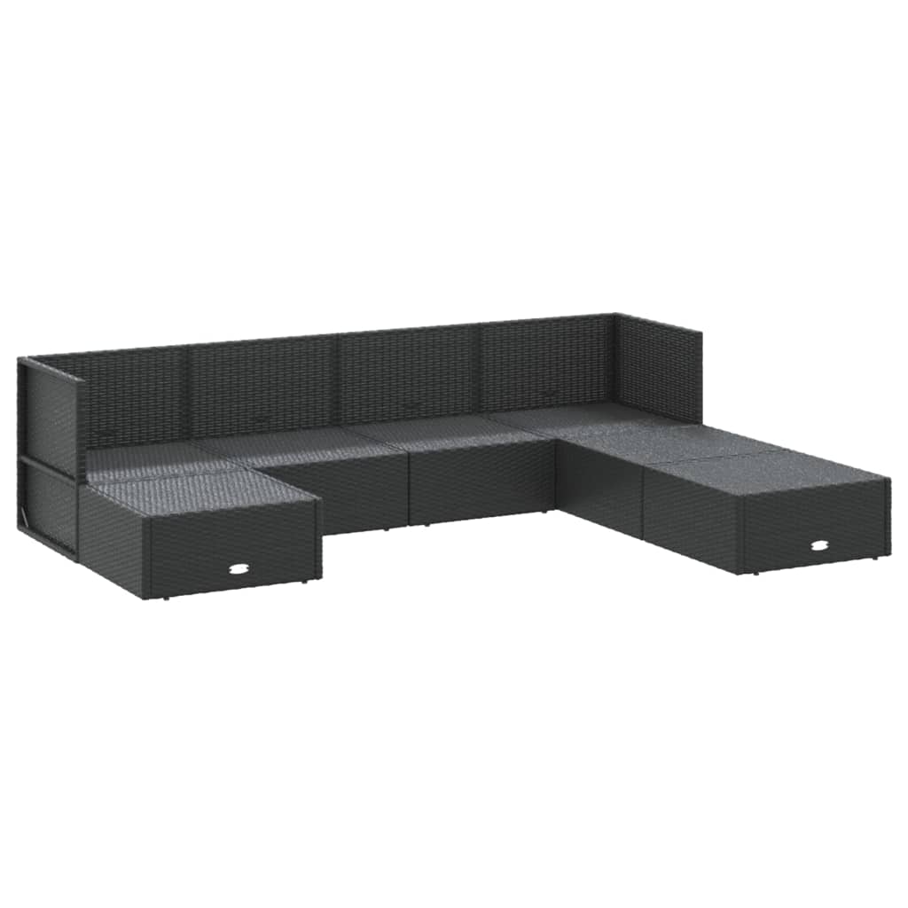 8-delige Loungeset met kussens poly rattan zwart