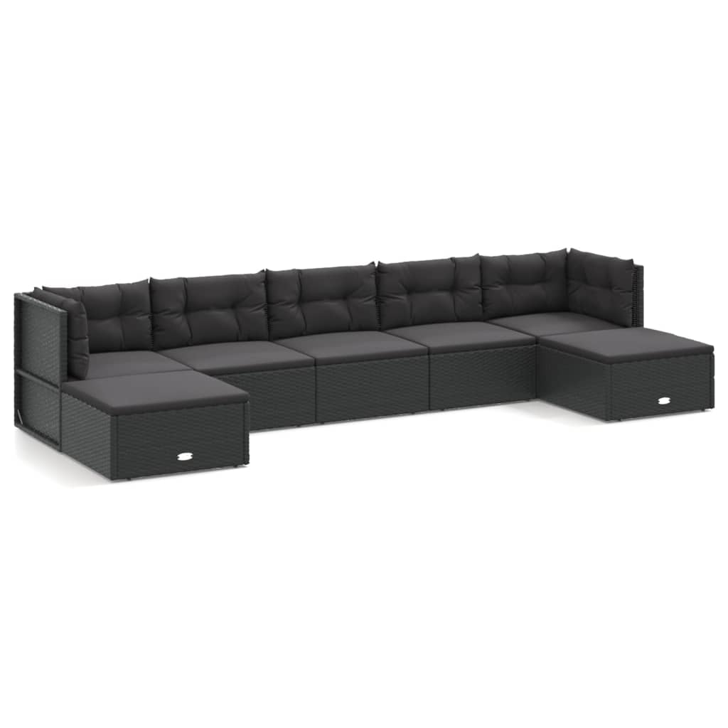 8-delige Loungeset met kussens poly rattan zwart