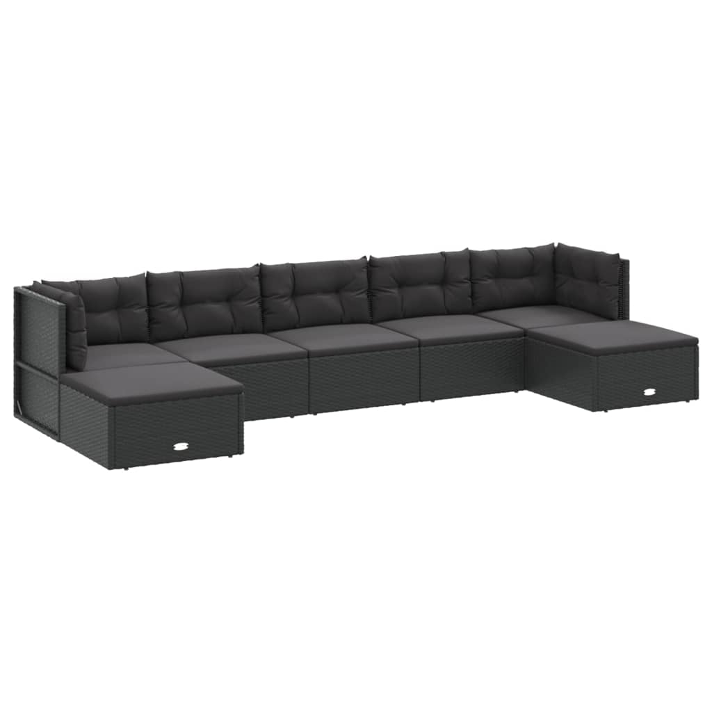 8-delige Loungeset met kussens poly rattan zwart