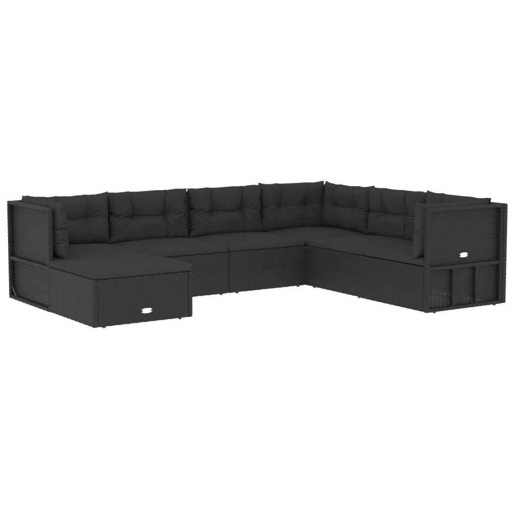 8-delige Loungeset met kussens poly rattan zwart