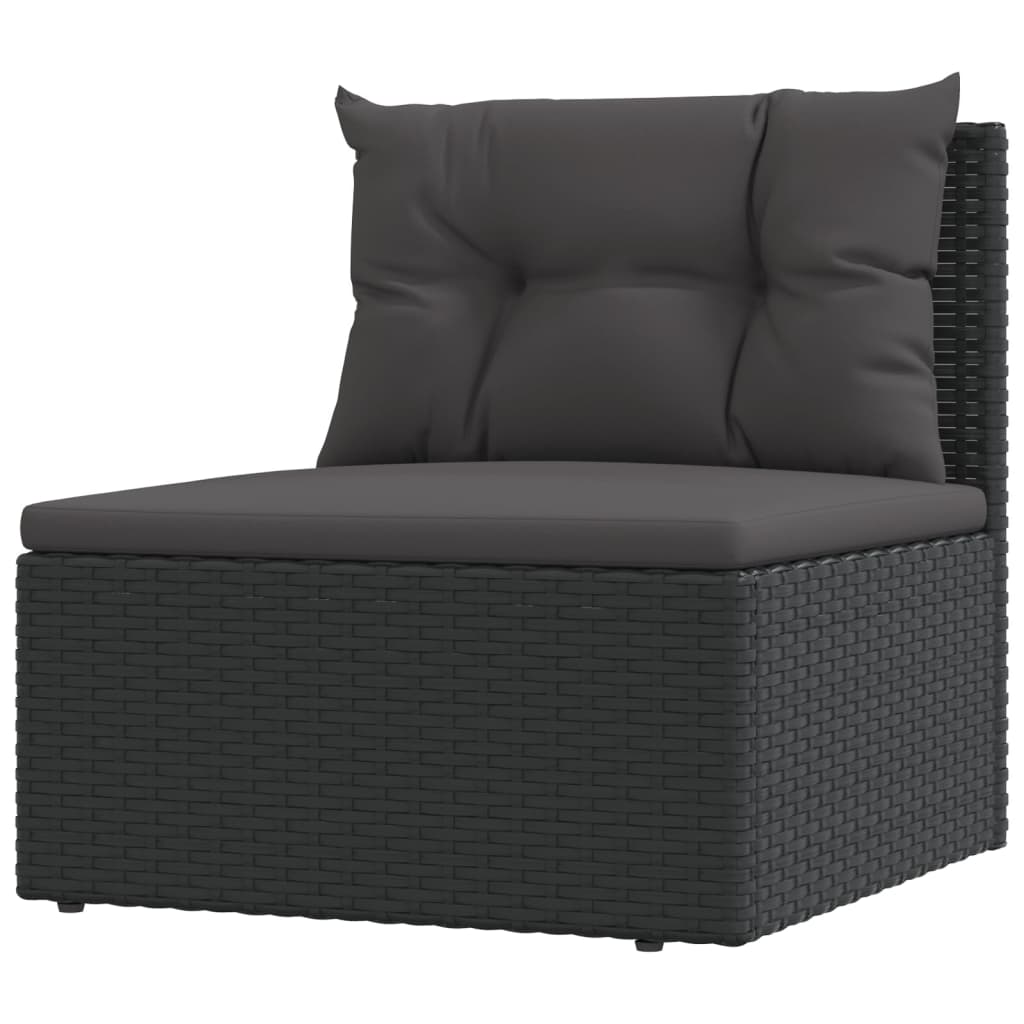 9-delige Loungeset met kussens poly rattan zwart