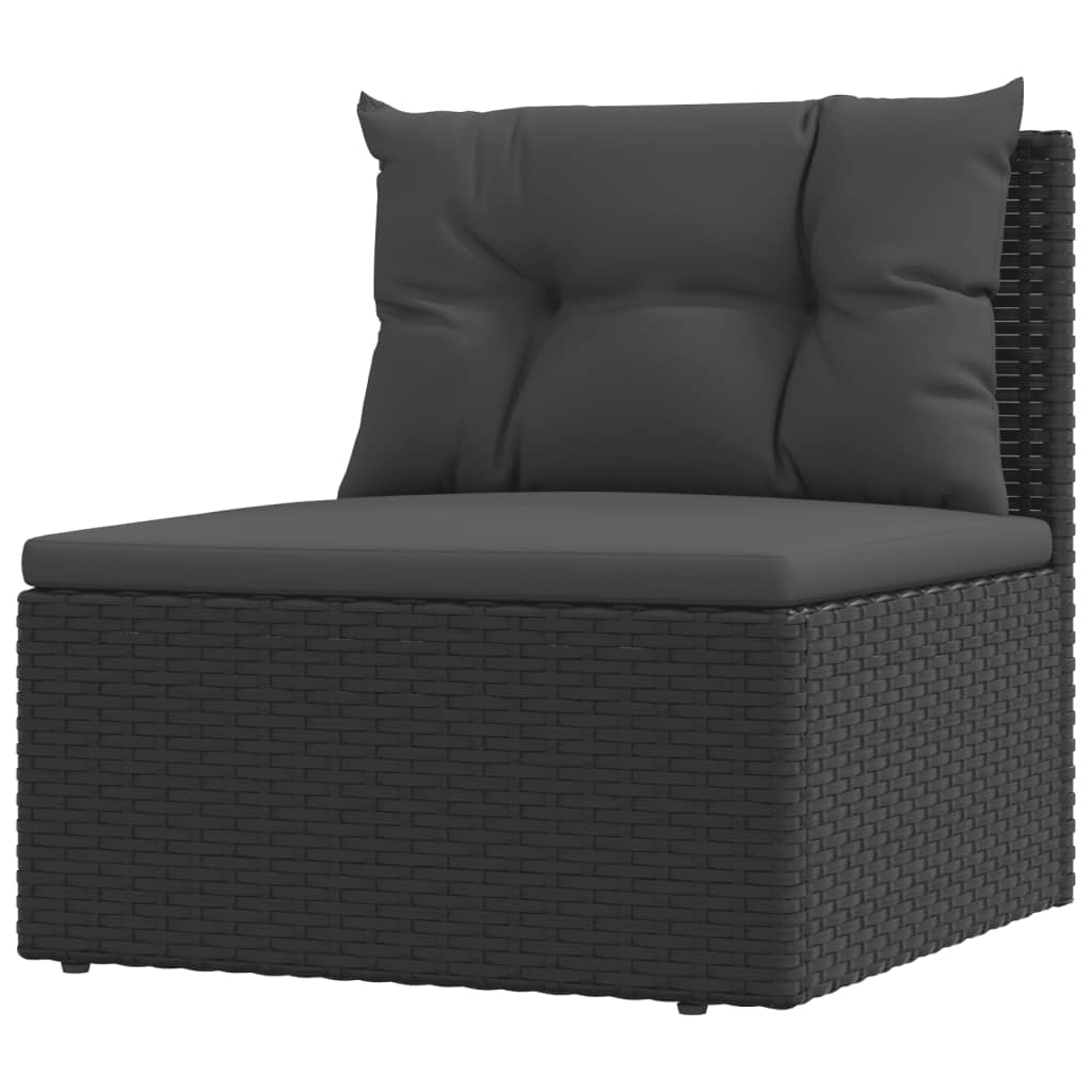 10-delige Loungeset met kussens poly rattan zwart