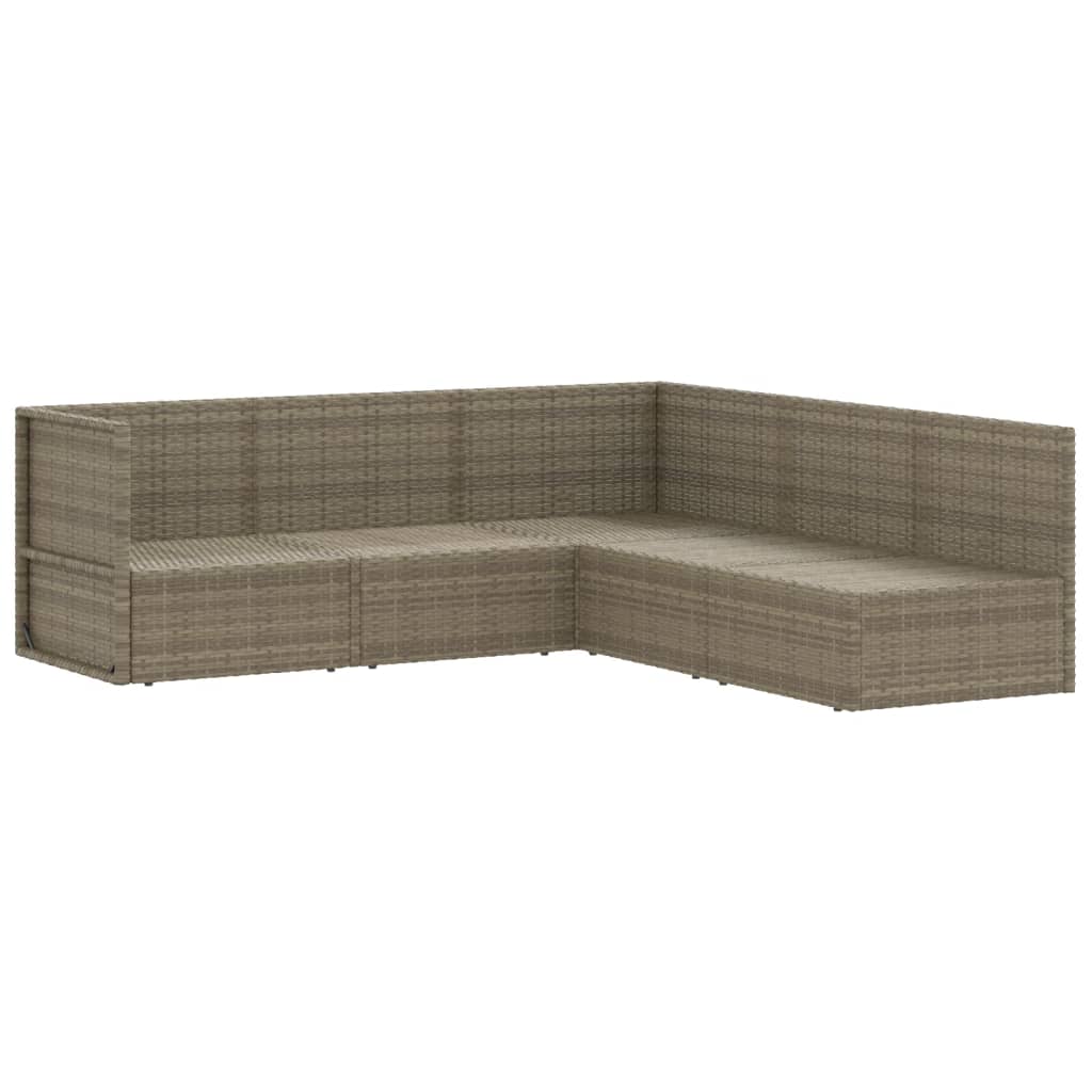 5-delige Loungeset met kussens poly rattan grijs