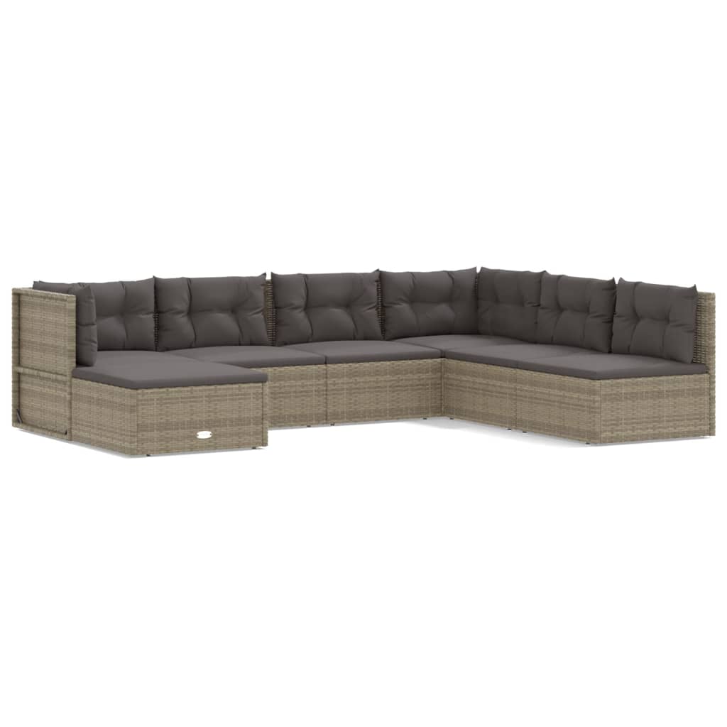 5-delige Loungeset met kussens poly rattan grijs