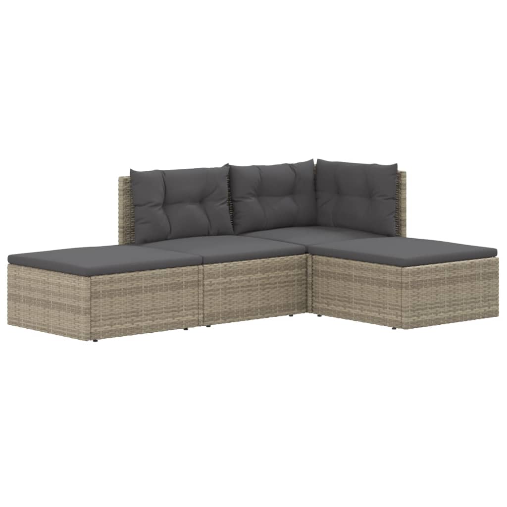 5-delige Loungeset met kussens poly rattan grijs