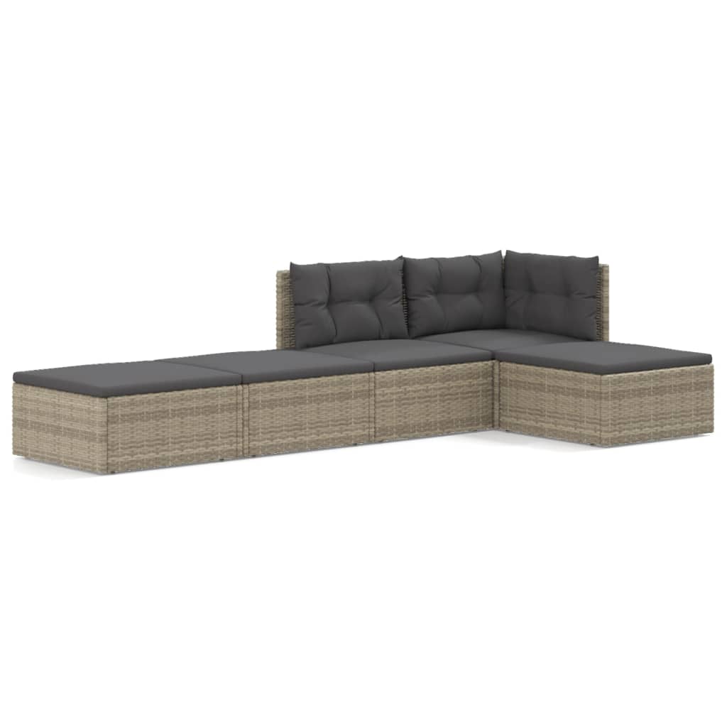 5-delige Loungeset met kussens poly rattan grijs