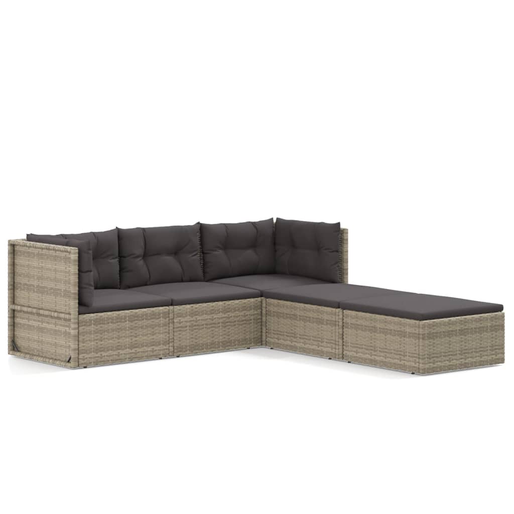 6-delige Loungeset met kussens poly rattan grijs