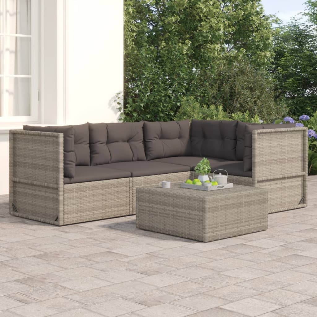 6-delige Loungeset met kussens poly rattan grijs