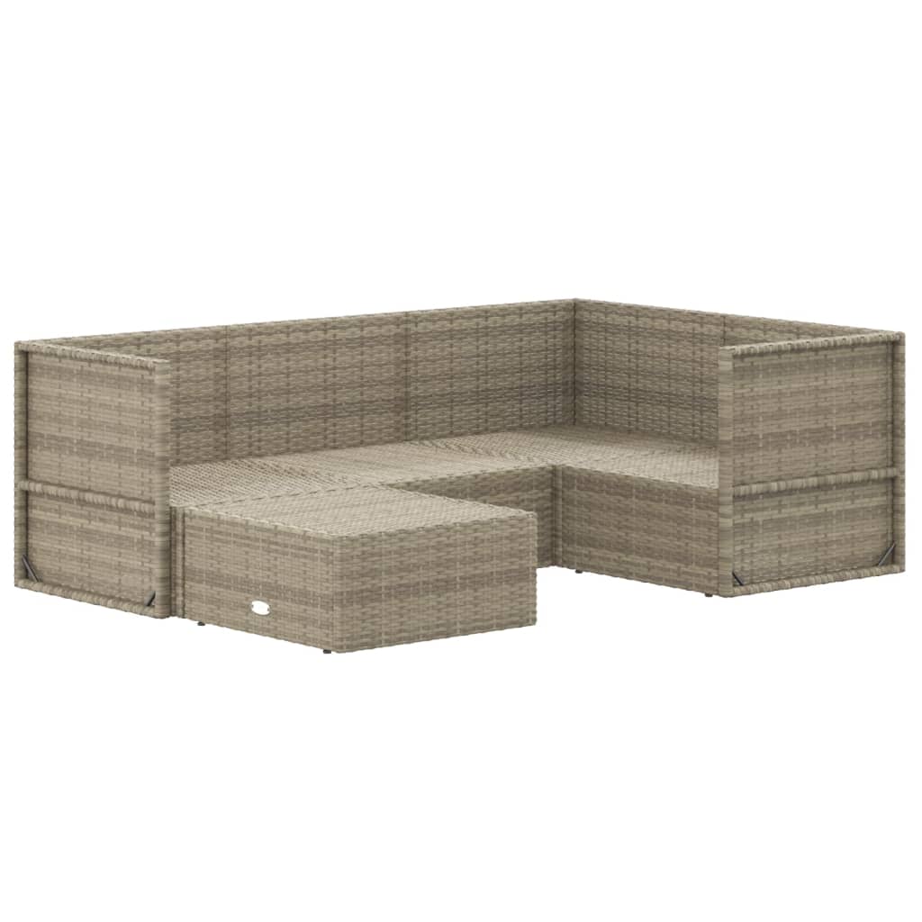 6-delige Loungeset met kussens poly rattan grijs