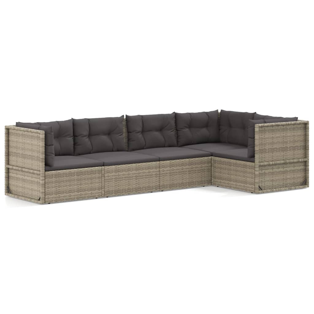 6-delige Loungeset met kussens poly rattan grijs