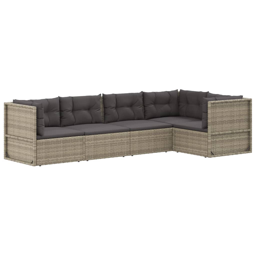 6-delige Loungeset met kussens poly rattan grijs