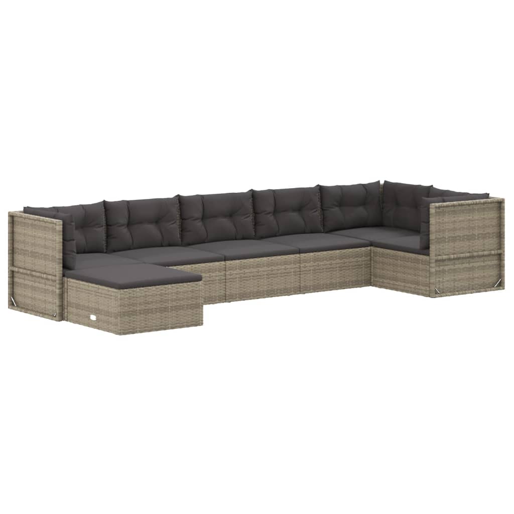 6-delige Loungeset met kussens poly rattan grijs